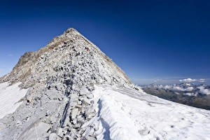 Mountain climbers during the ascent of Fernerkoepfl Mountain in the Rieserferner Group in Mountain climbers during the ascent of Fernerkoepfl Mountain in the Rieserferner Group in