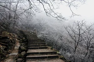 Mysterious steps in frosty mountains, China Mysterious steps in frosty mountains, China