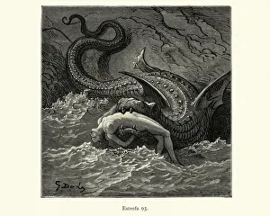 Mythical sea monster devouring a woman. Orlando Furioso Mythical sea monster devouring a woman. Orlando Furioso