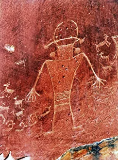 Native American Indian Fremont Petroglyph in Sandstone, Capitol Reef National Park Native American Indian Fremont Petroglyph in Sandstone, Capitol Reef National Park