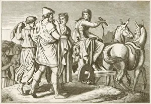 Nausicaa and Odysseus, Greek mythology, wood engraving, published in 1883 Nausicaa and Odysseus, Greek mythology, wood engraving, published in 1883