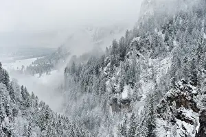 Snowy Mountain Landscape Germany Prints: Neuschwanstein valleys after a snowfall