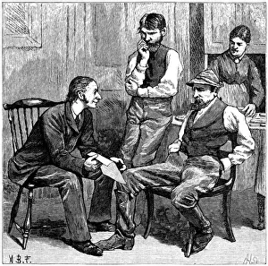 Three nineteenth century American men holding a discussion Three nineteenth century American men holding a discussion