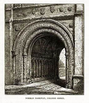 Norman Doorway, College Green in Yorkshire, England Victorian Engraving, Circa 1840 Norman Doorway, College Green in Yorkshire, England Victorian Engraving, Circa 1840