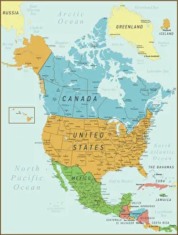 North America Map. Vintage Map with United States, Canada, Mexico and rivers North America Map. Vintage Map with United States, Canada, Mexico and rivers