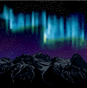 Northern Lights Over Mountains Background With Stars Northern Lights Over Mountains Background With Stars