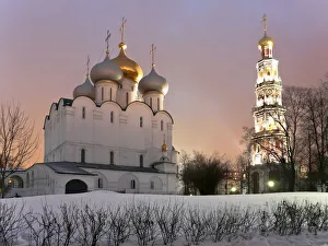 Novodevichy Monastery at dusk with snow, Moscow Novodevichy Monastery at dusk with snow, Moscow