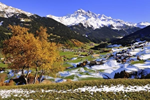 Oberhalbstein in autumn with the villages Savognin and Parsonz Oberhalbstein in autumn with the villages Savognin and Parsonz