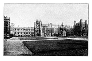 Old engraved illustration of Trinity College Cambridge, England Old engraved illustration of Trinity College Cambridge, England