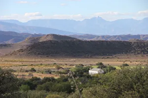An old farmhouse in a typical Little Karoo landscape near Barrydale in the Western An old farmhouse in a typical Little Karoo landscape near Barrydale in the Western