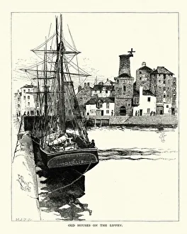Old Houses on the River Liffey, Dublin, 19th Century Old Houses on the River Liffey, Dublin, 19th Century