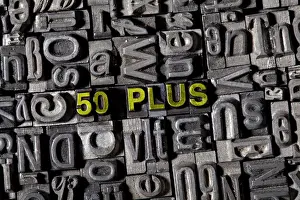 Old Lead Letter Print: "50 PLUS" in Antique Typography