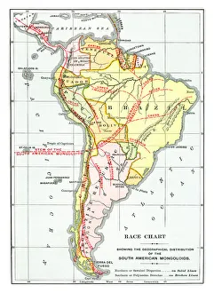 Old map of Race Chart showing the geographical distribution of the South American Old map of Race Chart showing the geographical distribution of the South American