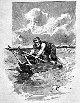 Older man fishing for shells at sea - 1896 Older man fishing for shells at sea - 1896