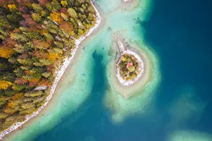 Overhead view of Eibsee lake, Bavaria, Germany Overhead view of Eibsee lake, Bavaria, Germany