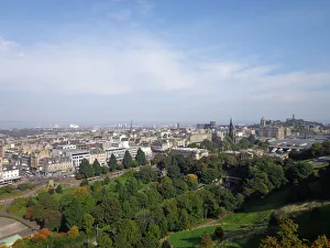 Overview on Edinburgh, Calton Hill and Waverley Station, Edinburgh, Scotland, United Kingdom Overview on Edinburgh, Calton Hill and Waverley Station, Edinburgh, Scotland, United Kingdom