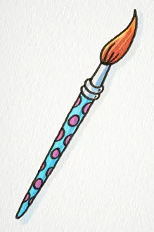 Paintbrush, green handle with purple dots Paintbrush, green handle with purple dots