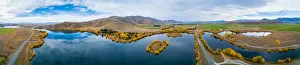 Panoramic aerial view of Wairepo Arm in autumn, Twizel Panoramic aerial view of Wairepo Arm in autumn, Twizel