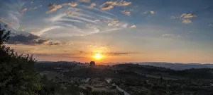 Panoramic photo of the Voortrekker Monument at sunset with a view of the Magaliesburg Panoramic photo of the Voortrekker Monument at sunset with a view of the Magaliesburg