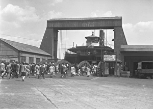 Passengers walking towards ferry gateway, (B&W) Passengers walking towards ferry gateway, (B&W)