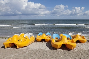 Pedaloes on the beach, Baltic Sea, Hohwacht, Schleswig-Holstein, Germany Pedaloes on the beach, Baltic Sea, Hohwacht, Schleswig-Holstein, Germany