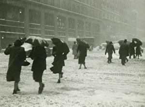 People in city, walking in blizzard, (B&W) People in city, walking in blizzard, (B&W)