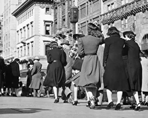People walking on street, (Rear view), (B&W) People walking on street, (Rear view), (B&W)