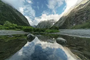 South Island Scenic Views Prints: Perfect reflection at Monkey Creek, Fiordland region, South Island, New Zealand