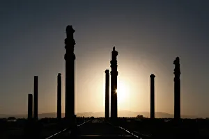 Persepolis ancient columns at sunset, Iran Persepolis ancient columns at sunset, Iran