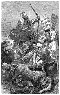 Pharaoh Rameses II ( Sesostris ) fighting in the battle of Kadesch illustration Pharaoh Rameses II ( Sesostris ) fighting in the battle of Kadesch illustration