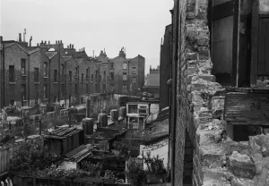 Prints of Slum housing in Shaftesbury Street, Hoxton in the East End of London, 5th October 1946. Original publication: Picture Post - 4224 - All In A Hoxton Garden - pub Slums Prints: Hoxton Slums Print, 1946