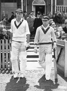 Black And White Cricket Images Prints: Going Out To Bat