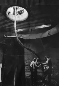 Framed Print : Loading Pluto Print - Salvaged pipe on ship in English Channel