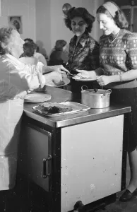 England Black And White Photography Prints: Serving Dinner