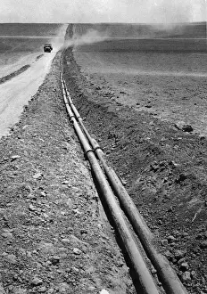 Prints of circa 1950: Miles of pipeline running through the countrysided in Israel. (Photo by Three Lions/Getty Images) Images Dated 2018 July: Pipeline Print: Israel Countryside Circa 1950