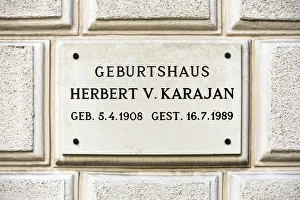 Plaque at the birthplace of the conductor Herbert von Karajan, Salzburg, Salzburg State Plaque at the birthplace of the conductor Herbert von Karajan, Salzburg, Salzburg State