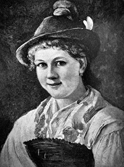 Portrait of a smiling Bavarian girl with funny hat -1896 Portrait of a smiling Bavarian girl with funny hat -1896