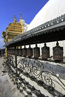 Prayer Wheels Buddhist Stupa, Monkey Temple Prayer Wheels Buddhist Stupa, Monkey Temple