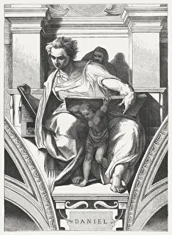 Michelangelo Sistine Chapel Prints: Prophet Daniel (Sistine Chapel, Vatican), published in 1878