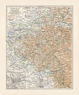 Province of Posen (German Empire, now Poland), lithograph, published 1897 Province of Posen (German Empire, now Poland), lithograph, published 1897