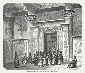 Pythagoras among the Egyptian priests, wood engraving, published in 1880 Pythagoras among the Egyptian priests, wood engraving, published in 1880
