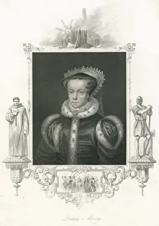 Queen Mary I portrait from 19th century steel engraving Queen Mary I portrait from 19th century steel engraving