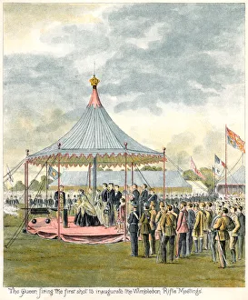 Queen Victoria ceremonially firing a rifle Queen Victoria ceremonially firing a rifle