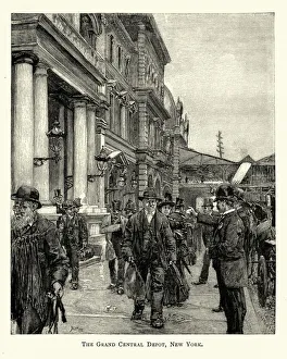 Railway passengers outside Grand Central Depot, New York, 19th Century Railway passengers outside Grand Central Depot, New York, 19th Century