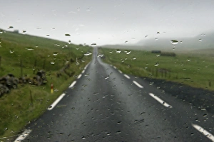 Rain on a windshield, road, Sandoy, Faroe Islands, Denmark Rain on a windshield, road, Sandoy, Faroe Islands, Denmark