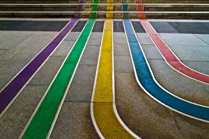 Prints of Rainbow colored lines symmetrically marked on pavement Related Prints: Rainbow Colored Lines Print