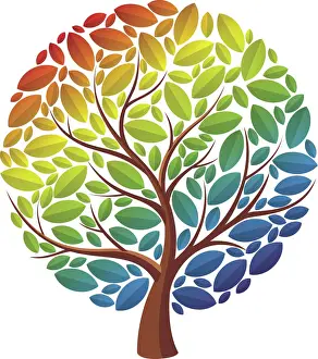 Prints of Rainbow Colours, 488384600 Images Dated 2020 April: Rainbow Tree Illustration Print - Vibrant Rainbow Colours
