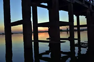 Buddhist Architecture Style Prints: Reflection with dramatic sky sunset Asia