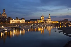 Reflection of the historic city centre of Dresden in the Elbe River in the evening light Reflection of the historic city centre of Dresden in the Elbe River in the evening light