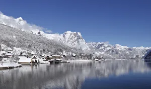 Reflection of snowcapped mountain in water, Backenstein Mountain, Ausseerland Reflection of snowcapped mountain in water, Backenstein Mountain, Ausseerland